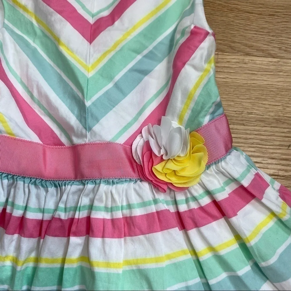 Carter’s Striped Summer Dress Floral Appliqué 3T Green Blue Pink White
